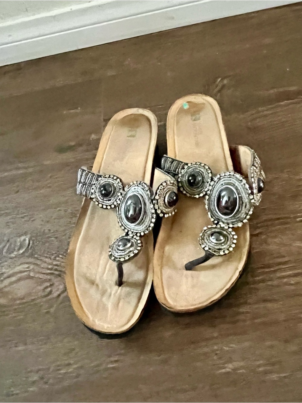 Embellished Black Bead Thong Sandals - Women - Picture 12 of 13
